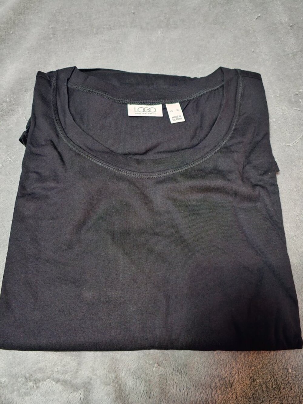 LOGO by Lori Goldstein Women's Black Knit Ruffle Hem Round Neck Top XL